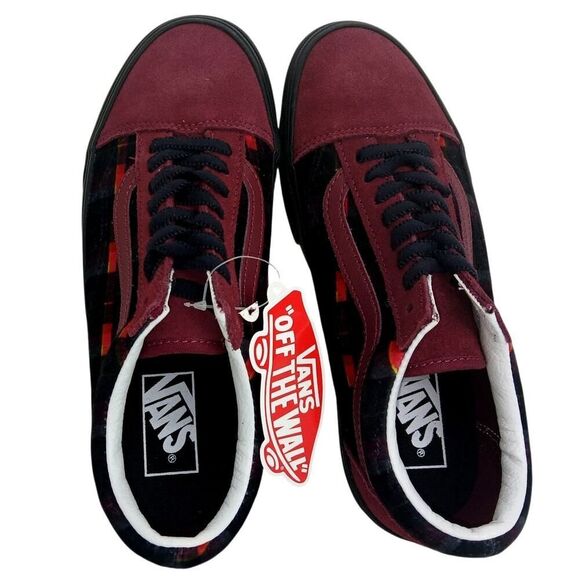 Vans Old Skool Womens New w/Tags Velvet Burgundy/Black Plaid Platform - Size 8 - Picture 4 of 6